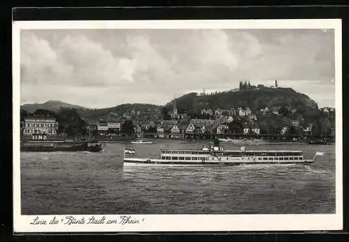 AK Linz /Rhein, Uferpartie mit Hotel und Dampfer