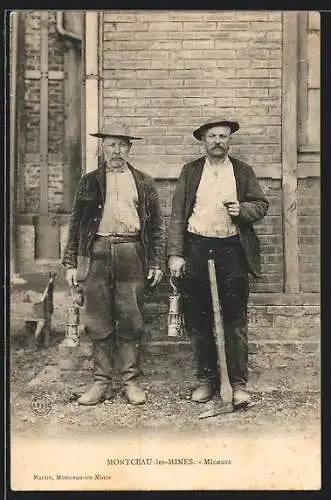 AK Montceau-les-Mines, Mineurs, Bergleute mit Grubenlampen