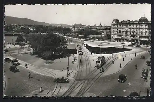 AK Zürich, Bellevueplatz mit Strassenbahn