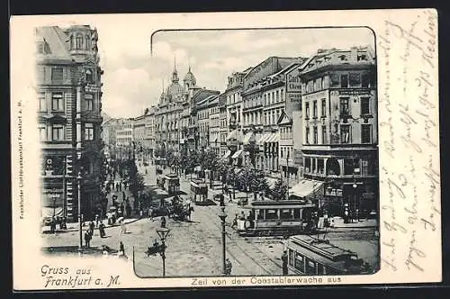 AK Frankfurt a. M., Zeil mit Strassenbahn von der Constablerwache aus