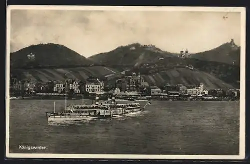 AK Königswinter, Hotel Restaurant auf dem Drachenfels mit Dampfer