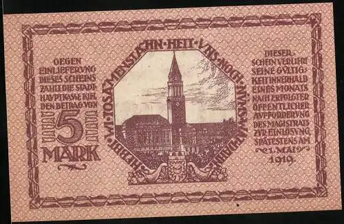 Notgeld Kiel 1918, 5 Mark, Rathaus