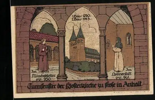 Notgeld Frose in Anhalt 1921, 50 Pfennig, Klosterkirche, im Mönchskloster, im Nonnenstift