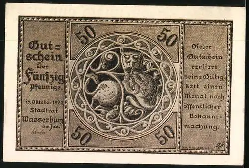 Notgeld Wasserburg am Inn 1920, 50 Pfennig, Schlossansicht