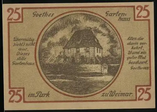 Notgeld Weimar 1921, 25 Pfennig, Goethes Gartenhaus