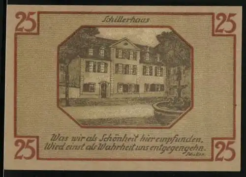 Notgeld Weimar 1921, 25 Pfennig, Schillerhaus