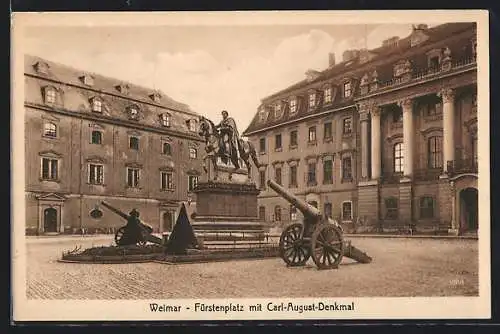 AK Weimar / Thür., Fürstenplatz mit Carl-August-Denkmal