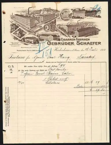 Rechnung Heidenheim a. d. Brenz 1912, Gebrüder Schaefer, Cigarren-Fabriken, Blick auf verschiedene Niederlassungen