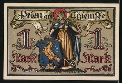 Notgeld Prien a. Chiemsee, 1 Mark, Frau mit Wappen