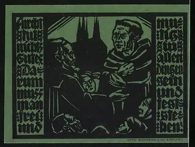 Notgeld Erfurt 1921, 50 Pfennig, Martin Luther bei den Stadtbewohnern, Wappen