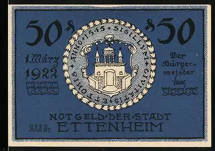 Notgeld Ettenheim 1922, 50 Pfennig, Stadtwappen