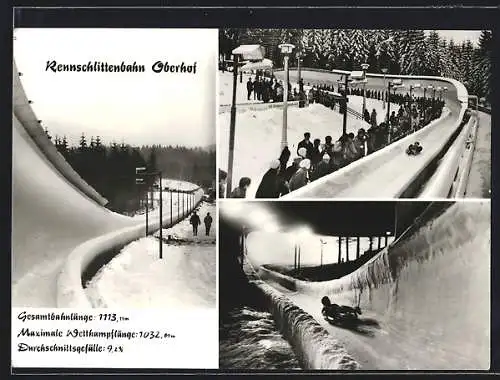 AK Oberhof / Thüringen, Rennschlittenbahn mit Zuschauern