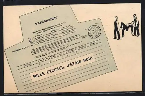 AK Télégramme, Mille Excuses, J`Étais Noir, Postgeschichte