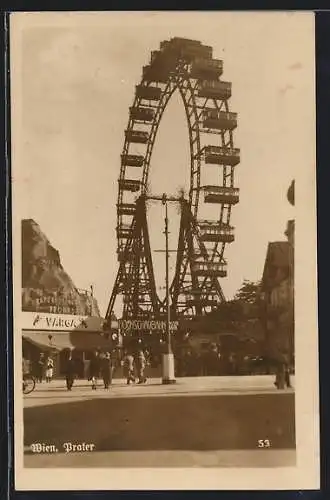 AK Wien, Das Riesenrad und die Hochschaubahn auf dem Prater