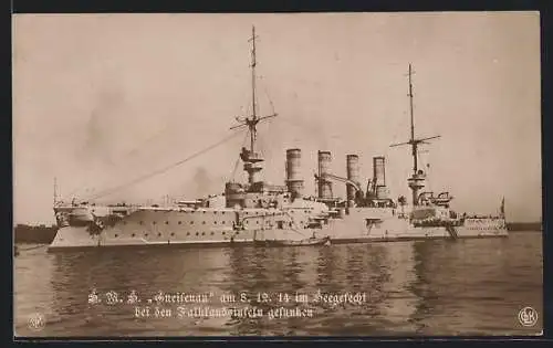 AK Kriegsschiff SMS Gneisenau am 08.12.1914 gesunken, Ostasiengeschwader