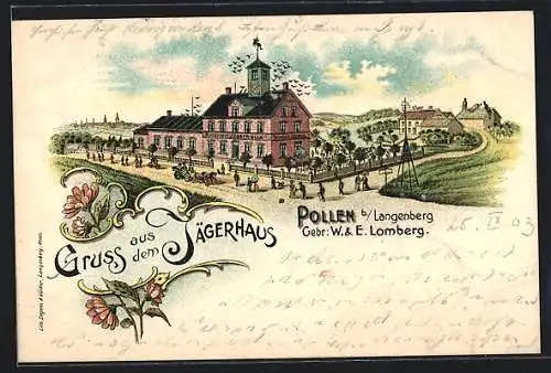 Lithographie Langenberg / Rheinl., Gasthof Jägerhaus Pollen