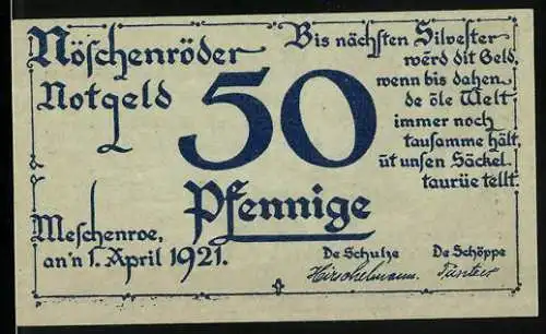 Notgeld Nöschenrode 1921, 50 Pfennig, Alte Frau sammelt Reisig