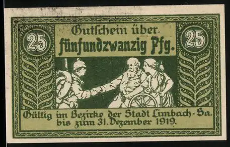 Notgeld Limbach /Sa. 1919, 25 Pfennig, Menschen danken dem Soldaten