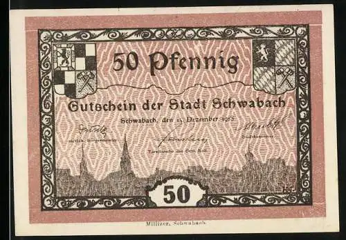 Notgeld Schwabach 1918, 50 Pfennig, Stadtwappen