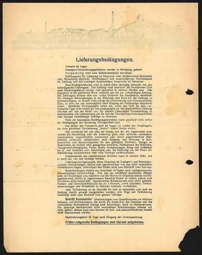 Rechnung Hannover 1934, Vahrenwald GmbH, Baumwollweberei, Frontalansicht der Fabrikanlage