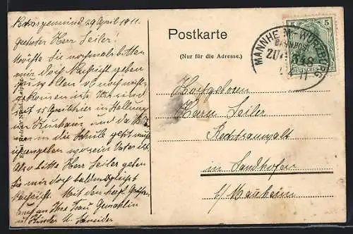 AK Bahnpoststempel Mannheim-Würzburg, Zug 348