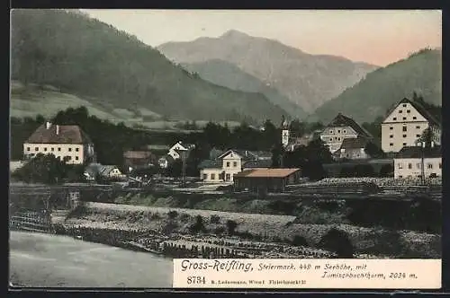 AK Grossreifling, Ortsansicht mit Bahnhof