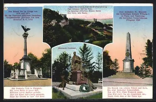 AK Rudelsburg, Ansichten v. Bismarck-Denkmal u. Kaiser Wilhelm I Denkmal