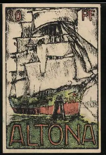Notgeld Altona 1921, 20 Pfennig, Segelschiff
