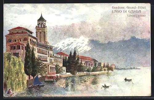 Künstler-AK Gardone, Grand Hotel, Lago di Garda