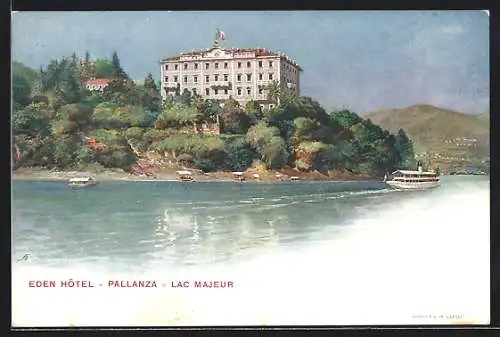 Künstler-AK Verbania-Pallanza, Eden Hotel, Lac Majeur, Dampfer