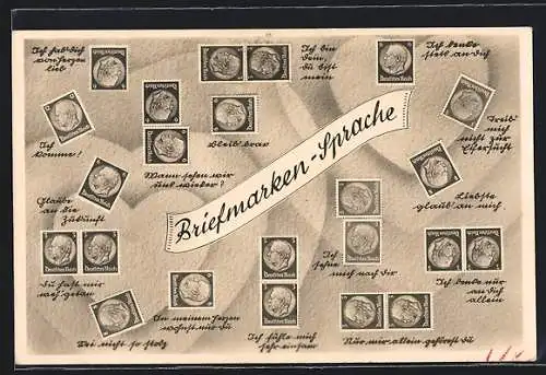 AK Briefmarkensprache, diverse Beispiele