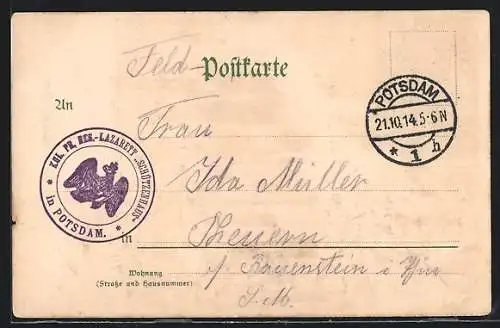 AK Lazarettstempel Kgl. Pr. Res.-Lazarett Schützenhaus in Potsdam