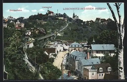 AK Loschwitz-Weisser Hirsch, Ortsansicht mit Drahtseilbahn