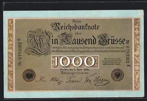 AK Geld, Banknote mit 1000 Grüssen