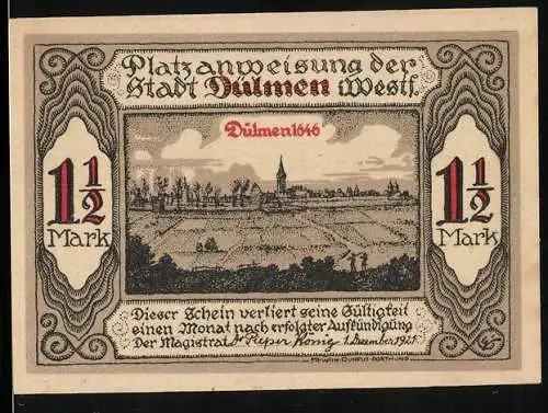 Notgeld Dülmen i. Westf. 1921, 1 1 /2 Mark, Ortspartie