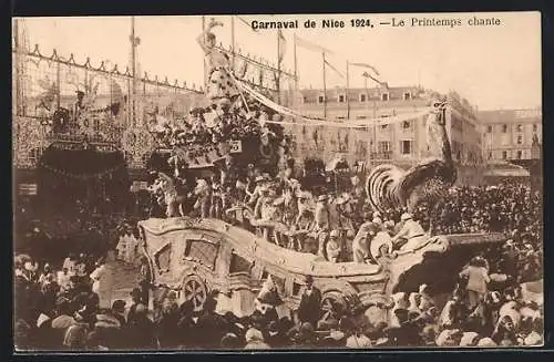 AK Nice, Carnaval 1924, Le Printemps chante, Festwagen zu Fasching
