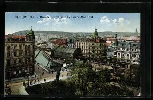 AK Elberfeld, Brausenwerth mit Schwebe-Bahnhof aus der Vogelschau