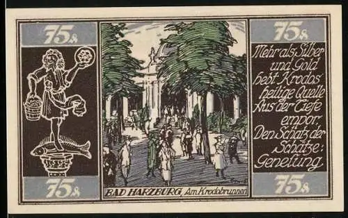 Notgeld Braunschweig 1921, 75 Pfennig, Flaneure am Krodobrunnen in Bad Harzburg