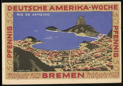 Notgeld Bremen 1923, 50 Pfennig, Deutsche Amerika-Woche, Ansicht von Rio de Janeiro