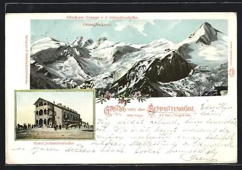 Lithographie Schmittenhöhe Gipfel des Grossglockner, Hotel Schmittenhöhe