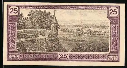 Notgeld Siegburg 1921, 25 Pfennig, Ortsansicht