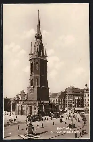 AK Halle /Saale, Marktplatz mit rotem Turm