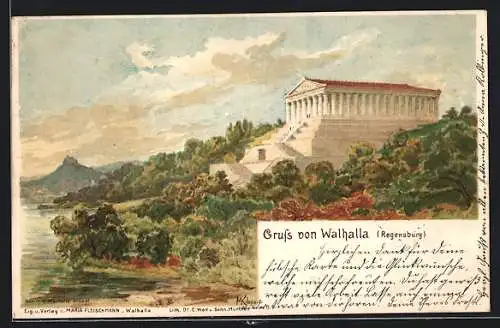 Lithographie Donaustauf, Walhalla