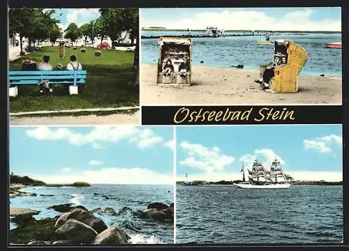 AK Stein / Ostseebad, Am Strand, Partie im Park, Segelschiff