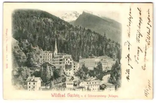 Relief-AK Wildbad Gastein, Ortspartie von den Schwarzenberg-Anlagen