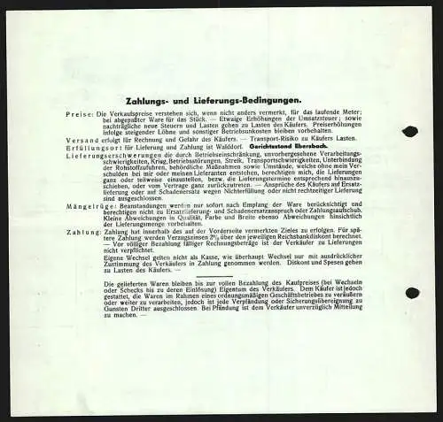 Rechnung Walddorf i. Sa. 1939, Hermann Frühauf, Mech. Leinen- & Baumwollweberei, Das Werk von zwei Seiten aus