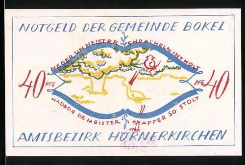 Notgeld Bokel /Bezirk Hörnerkirchen 1921, 40 Pfennig, Singender Vogel