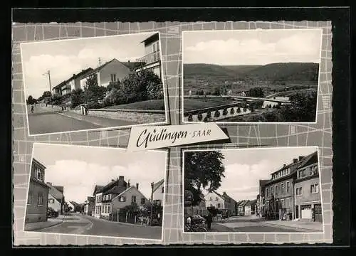 AK Güdingen /Saar, Strassenpartien, Brücke und Umgebung