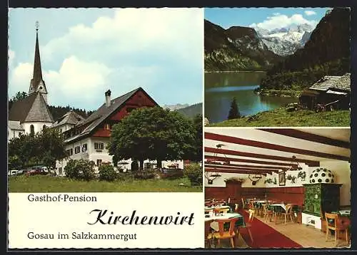 AK Gosau, Salzkammergut, Gasthof-Pension Kirchenwirt, Innenansicht, Uferpartie