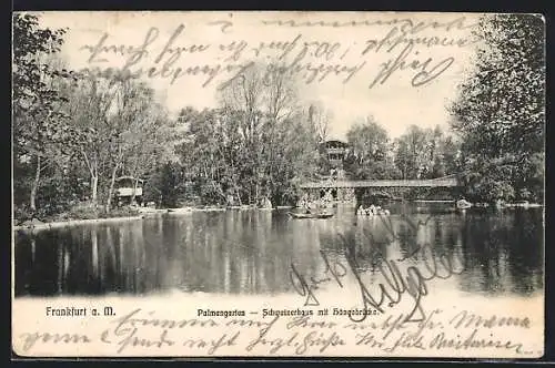 AK Frankfurt-Westend, Palmengarten, Schweizerhaus mit Hängebrücke